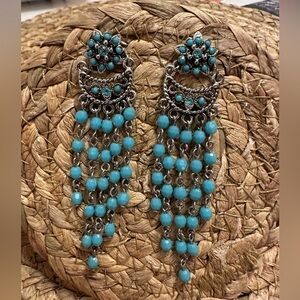 Dreamcatcher style long drop earrings, Native American inspired